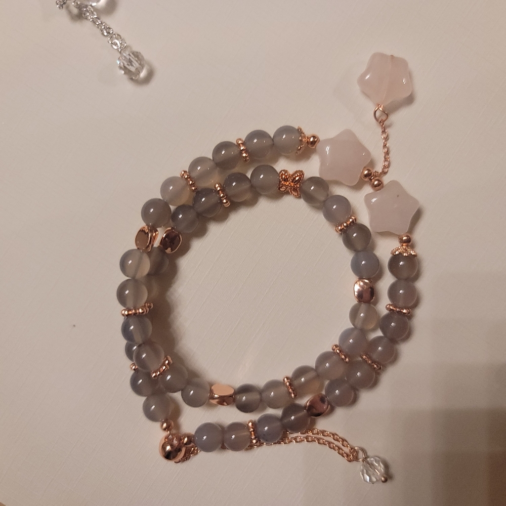Laboridite and rose quartz bracelet